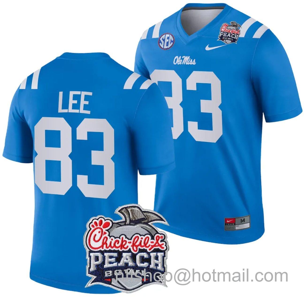 Men's Nike Cayden Lee Jersey #83 Ole Miss Rebels Peach Bowl Patch 2024 College Football Blue