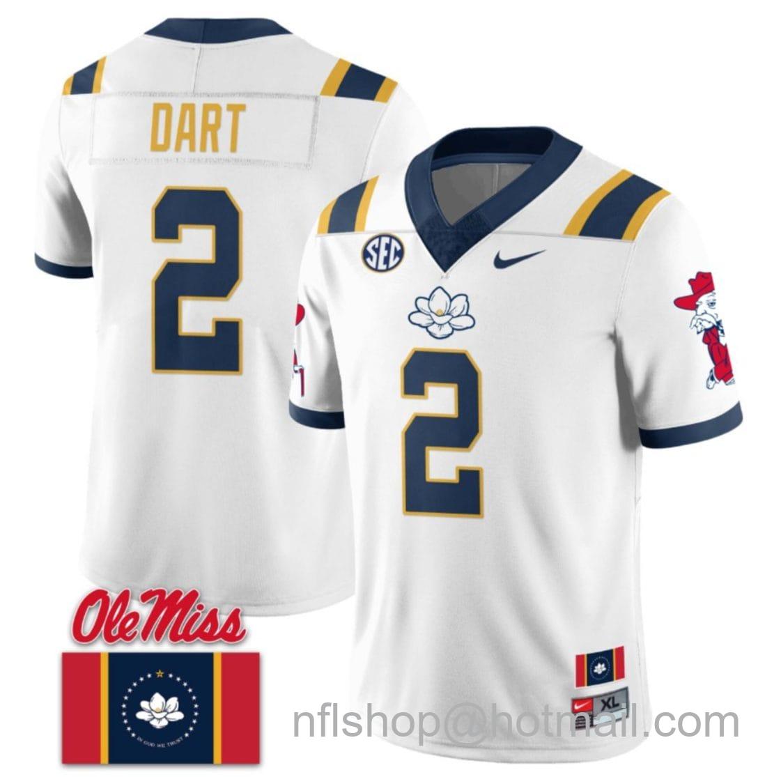 Men's Nike Jaxson Dart Jersey #2 Ole Miss Rebels Football Ole Miss Flag All Stitched White 1