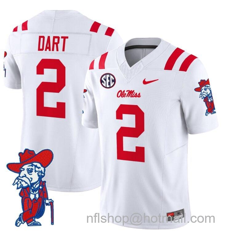 Men's Nike Jaxson Dart Jersey #2 Ole Miss Rebels Vapor Limited College Football Stitched White