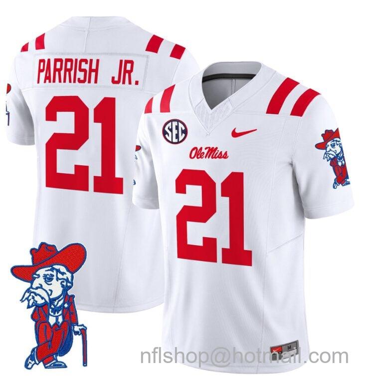 Men's Nike Henry Parrish Jr Jersey #21 Ole Miss Rebels Vapor Limited College Football Stitched White