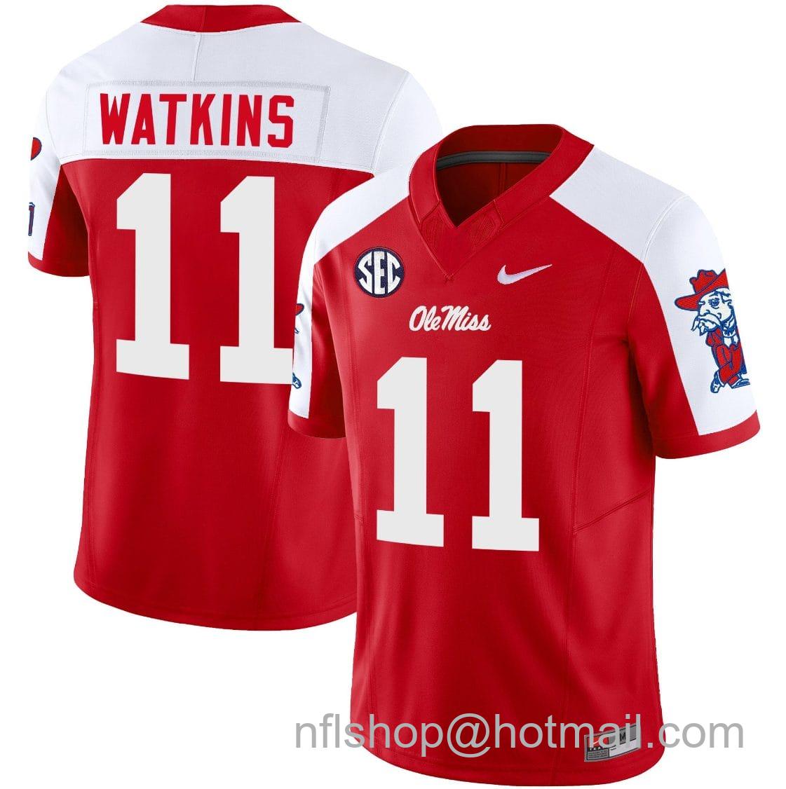 Men's Nike Jordan Watkins Jersey #11 Ole Miss Rebels Football Vapor Limited All Stitched Red Alternate