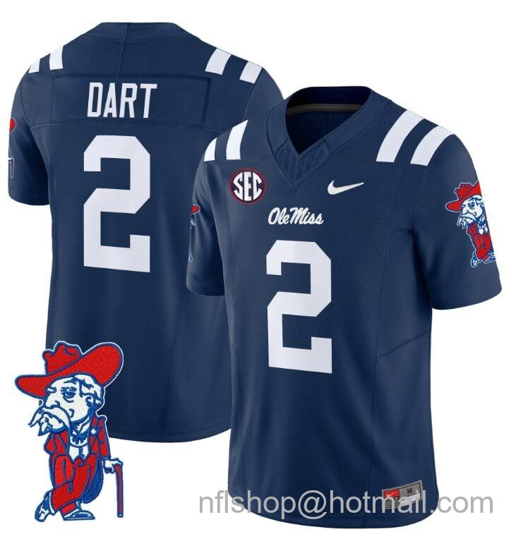 Men's Nike Jaxson Dart Jersey #2 Ole Miss Rebels Vapor Limited College Football Stitched Navy