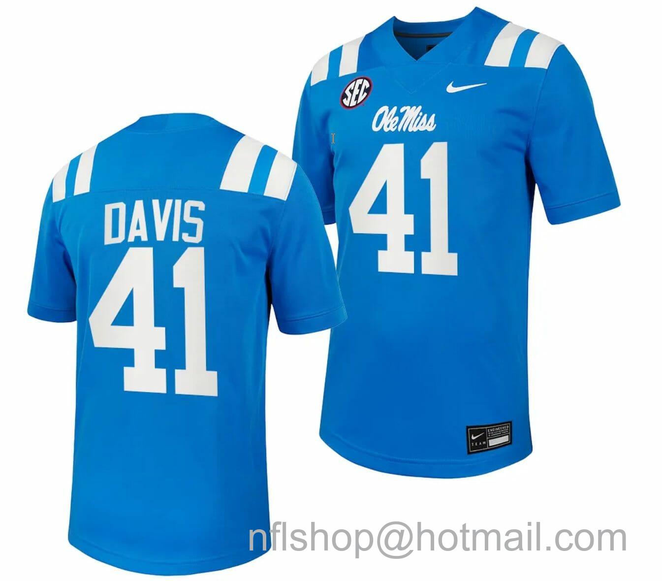 Men's Nike Ole Miss Rebels Caden Davis Jersey #41 Untouchable College Football 2023 Powder Blue