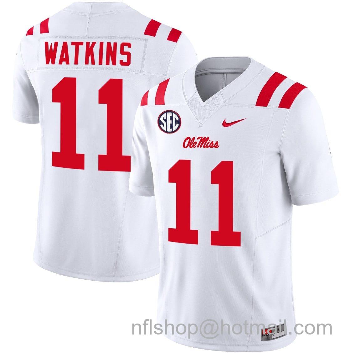 Men's Nike Jordan Watkins Jersey #11 Ole Miss Rebels Football Vapor Limited All Stitched White