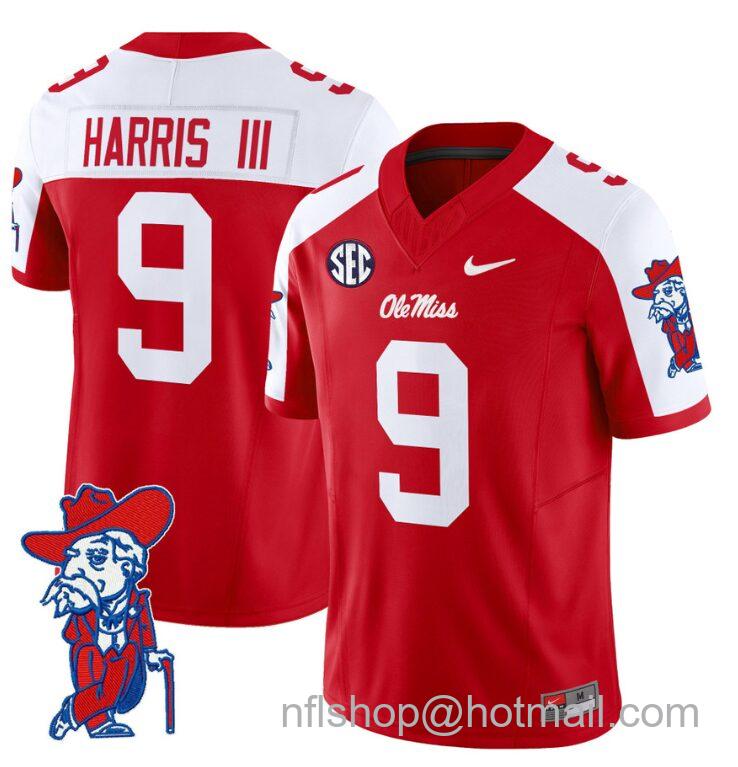 Men's Nike Tre Harris Jersey #9 Ole Miss Rebels Vapor Limited College Football Stitched Red Alternate