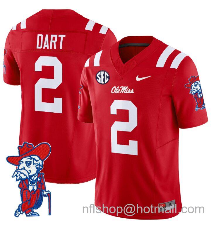 Men's Nike Jaxson Dart Jersey #2 Ole Miss Rebels Vapor Limited College Football Stitched Red