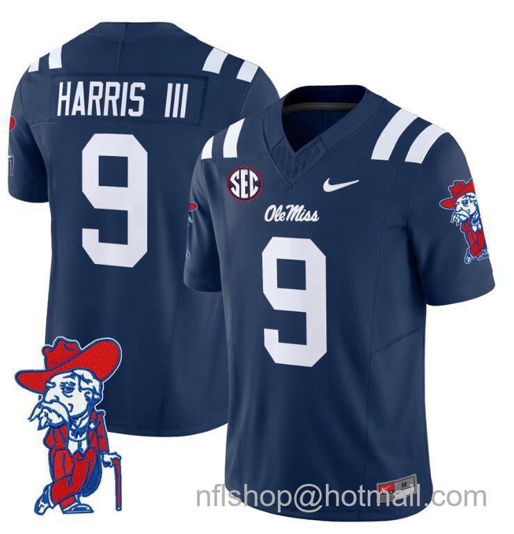 Men's Nike Tre Harris Jersey #9 Ole Miss Rebels Vapor Limited College Football Stitched Navy