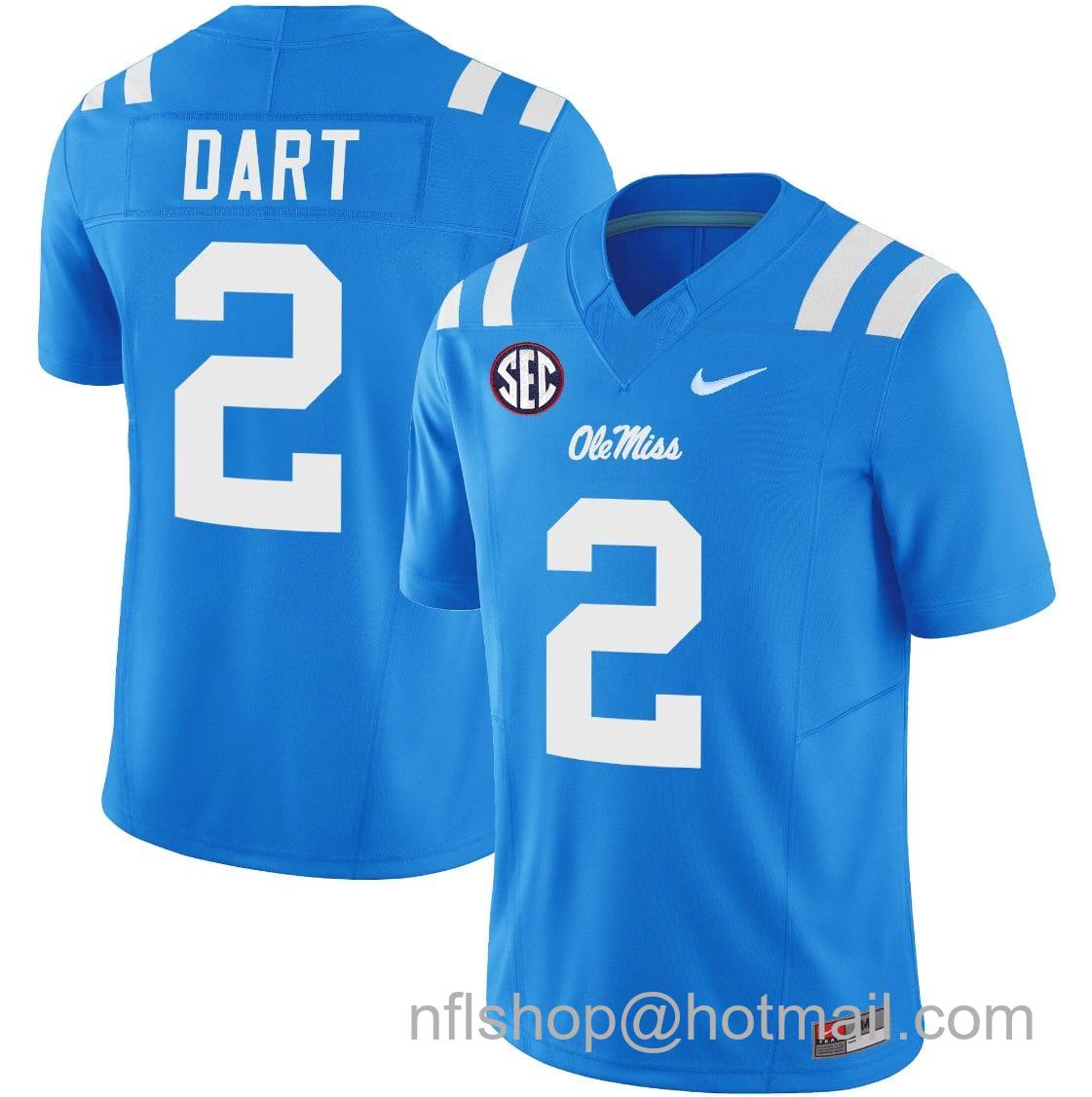 Men's Nike Jaxson Dart Jersey #2 Ole Miss Rebels Football Vapor Limited All Stitched Powder Blue