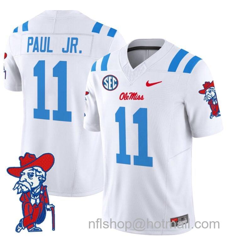 Men's Nike Chris Paul Jr Jersey #11 Ole Miss Rebels Vapor Limited College Football Stitched 2024 White