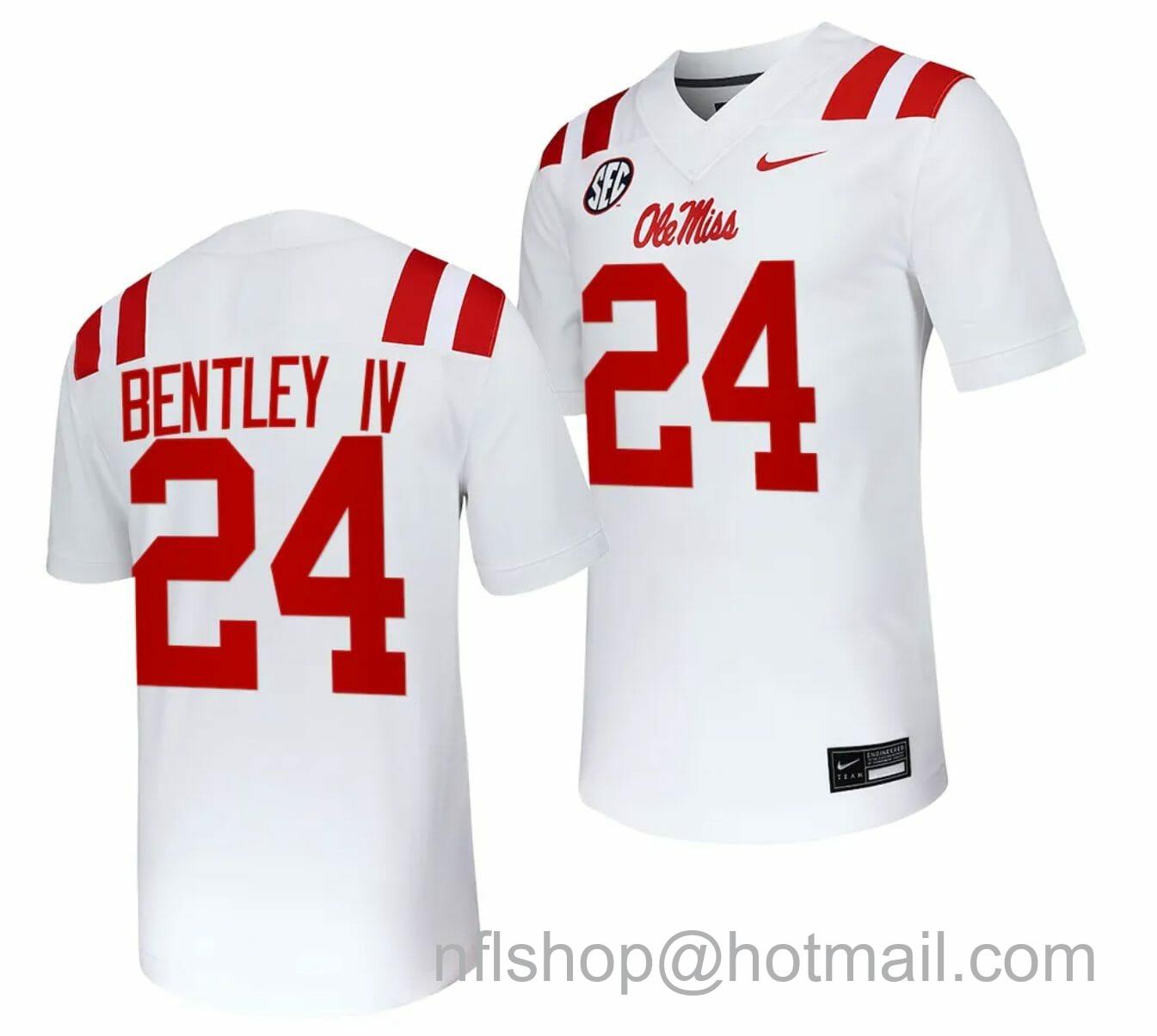 Men's Nike Ole Miss Rebels Ulysses Bentley IV Jersey #24 Untouchable College Football 2023 White