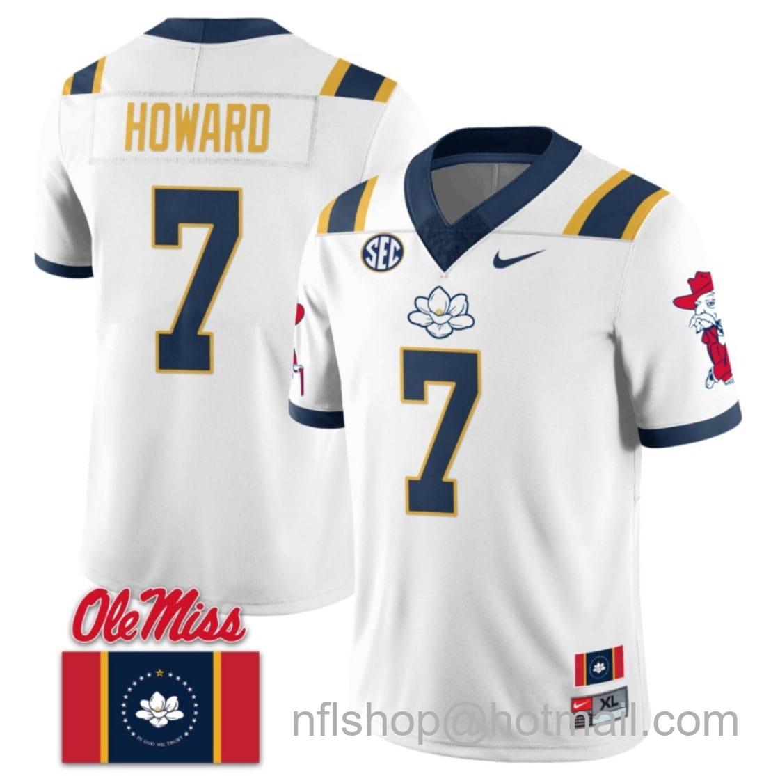 Men's Nike Walker Howard Jerseys #7 Ole Miss Rebels Football Ole Miss Flag All Stitched White