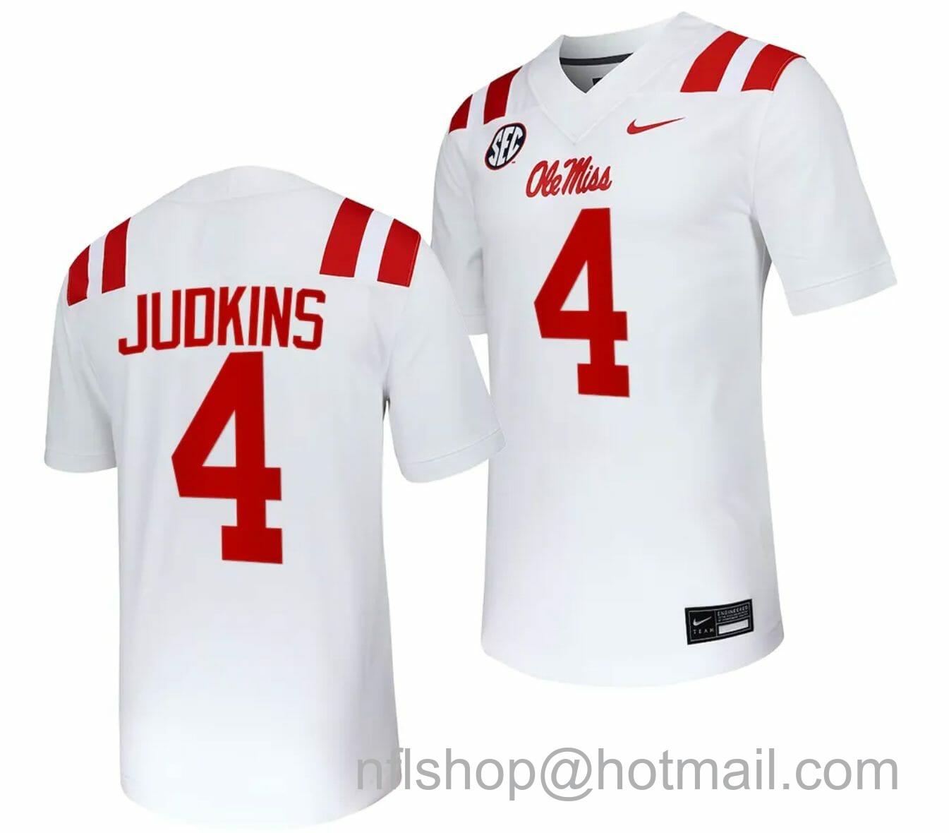 Men's Nike Ole Miss Rebels Quinshon Judkins Jersey #4 Untouchable College Football 2023 White