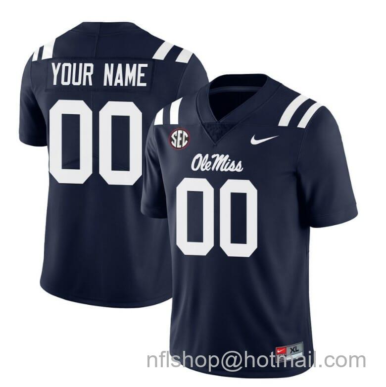 Men's Nike Custom Ole Miss Rebels Jersey Name and Number College Football All Stitched Navy