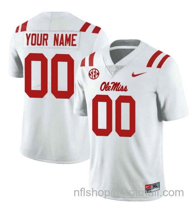 Men's Nike Custom Ole Miss Rebels Jersey Name and Number College Football All Stitched White