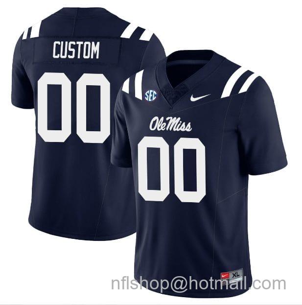 Men's Nike Custom Ole Miss Rebels Jersey Name and Number Football Vapor Limited All Stitched Navy