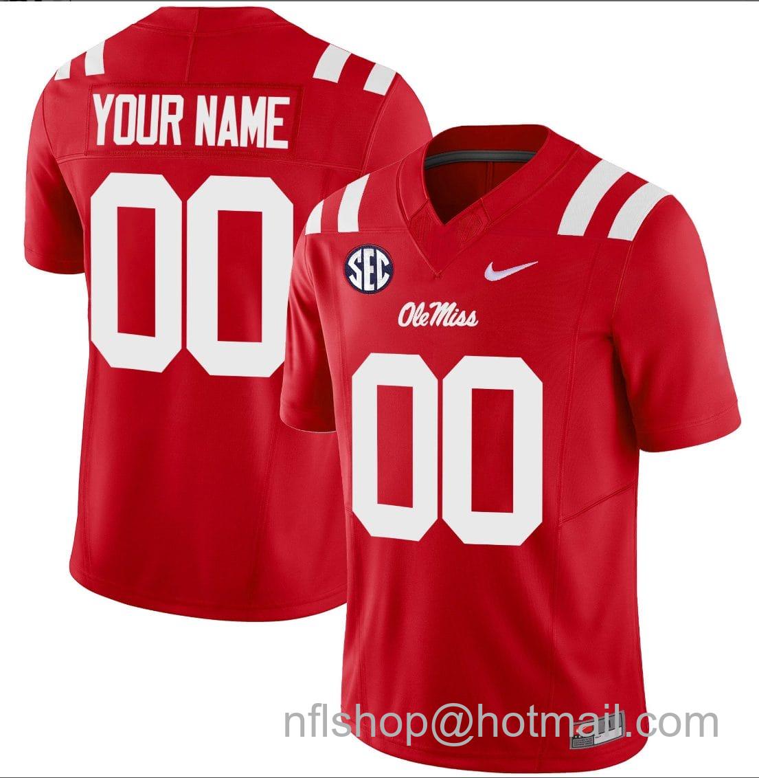 Men's Nike Custom Ole Miss Rebels Jersey Name and Number Football Vapor Limited All Stitched Red