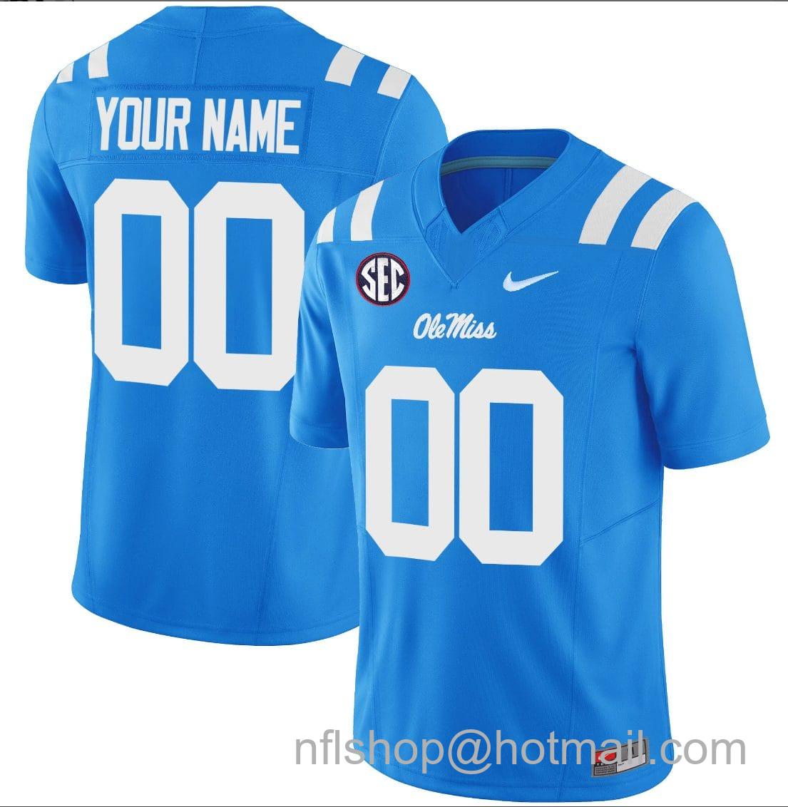 Men's Nike Custom Ole Miss Rebels Jersey Name and Number Football Vapor Limited All Stitched Powder Blue