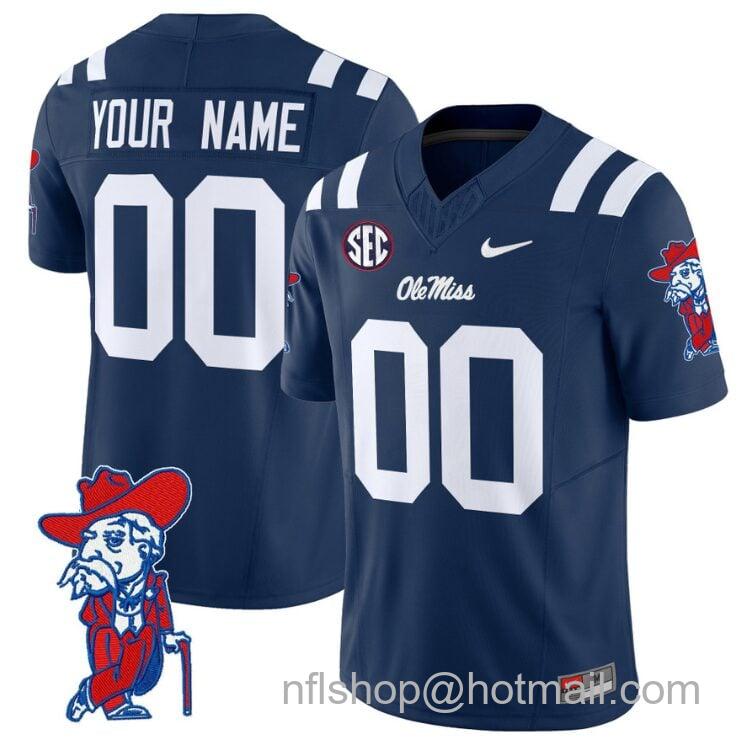 Men's Nike Custom Ole Miss Rebels Jersey Name and Number Vapor Limited College Football Stitched Navy