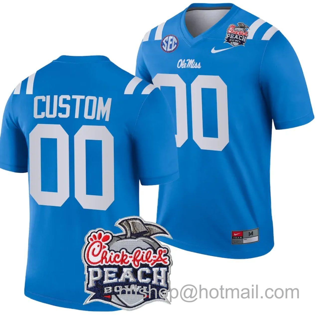 Men's Nike Custom Ole Miss Rebels Jersey Name and Number Peach Bowl Patch 2024 College Football Playoff Blue