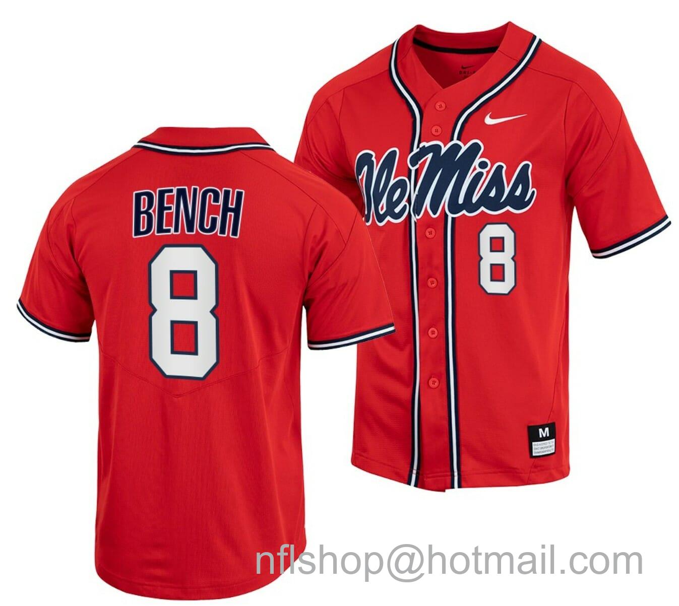 Men's Nike Justin Bench Jersey Ole Miss Rebels College Baseball Red #8