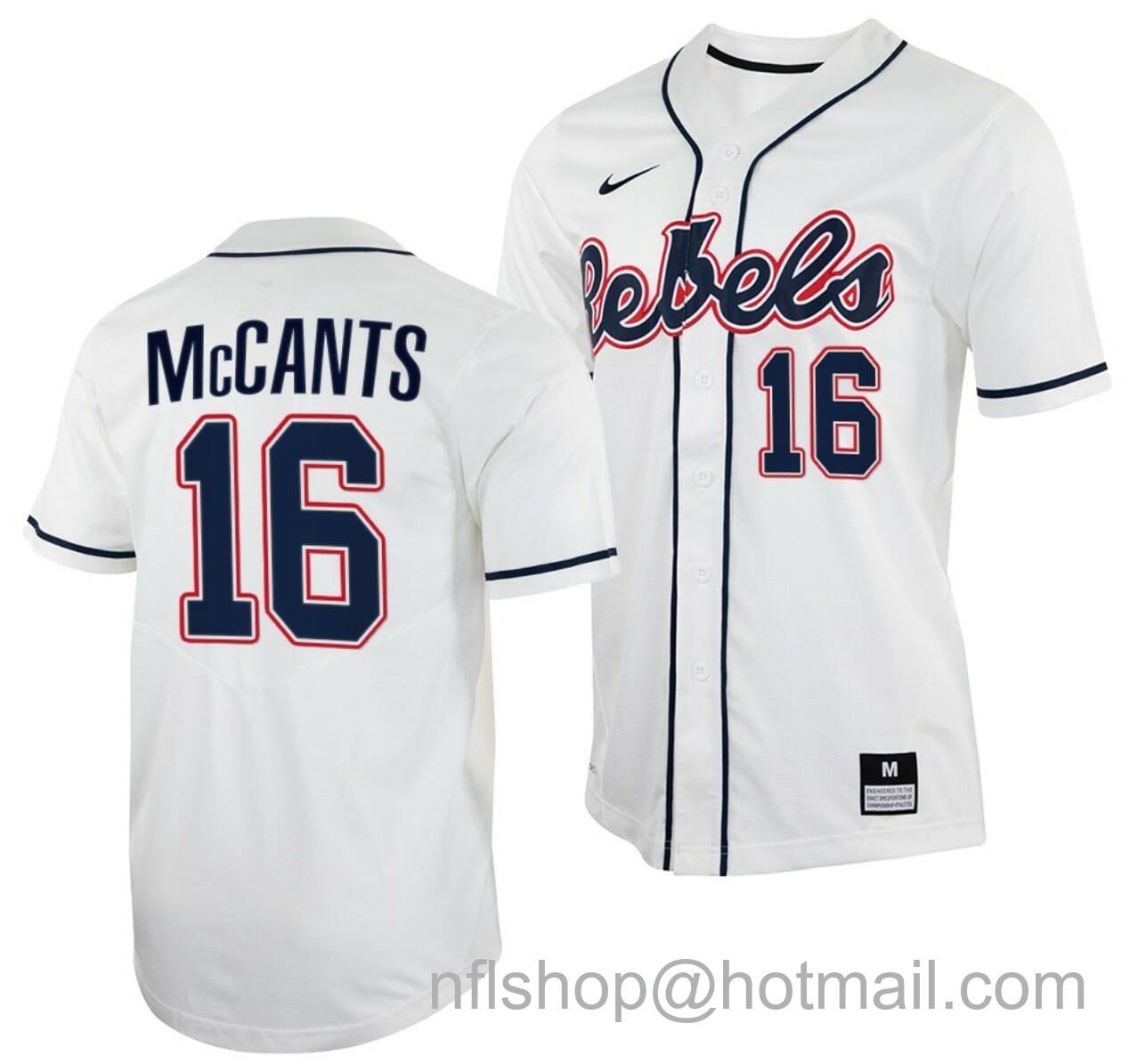 Men's Nike TJ McCants Jersey Ole Miss Rebels College Baseball White #16