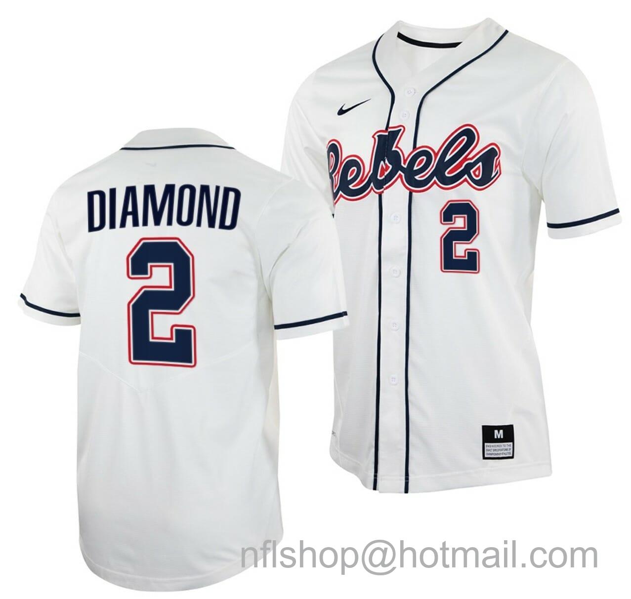 Men's Nike Derek Diamond Jersey Ole Miss Rebels College Baseball White #2