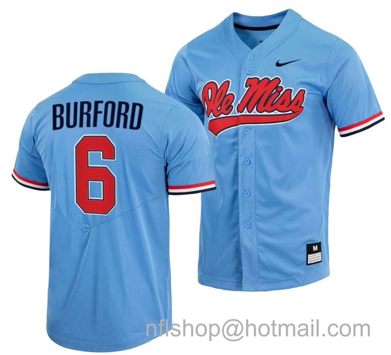 Men's Nike Reagan Burford Jersey Ole Miss Rebels College Baseball Blue #6