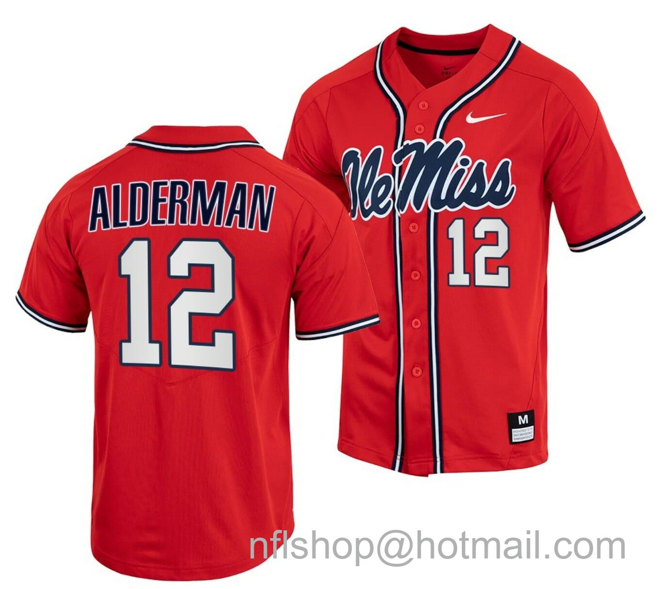 Men's Nike Kemp Alderman Jersey Ole Miss Rebels College Baseball Red #12