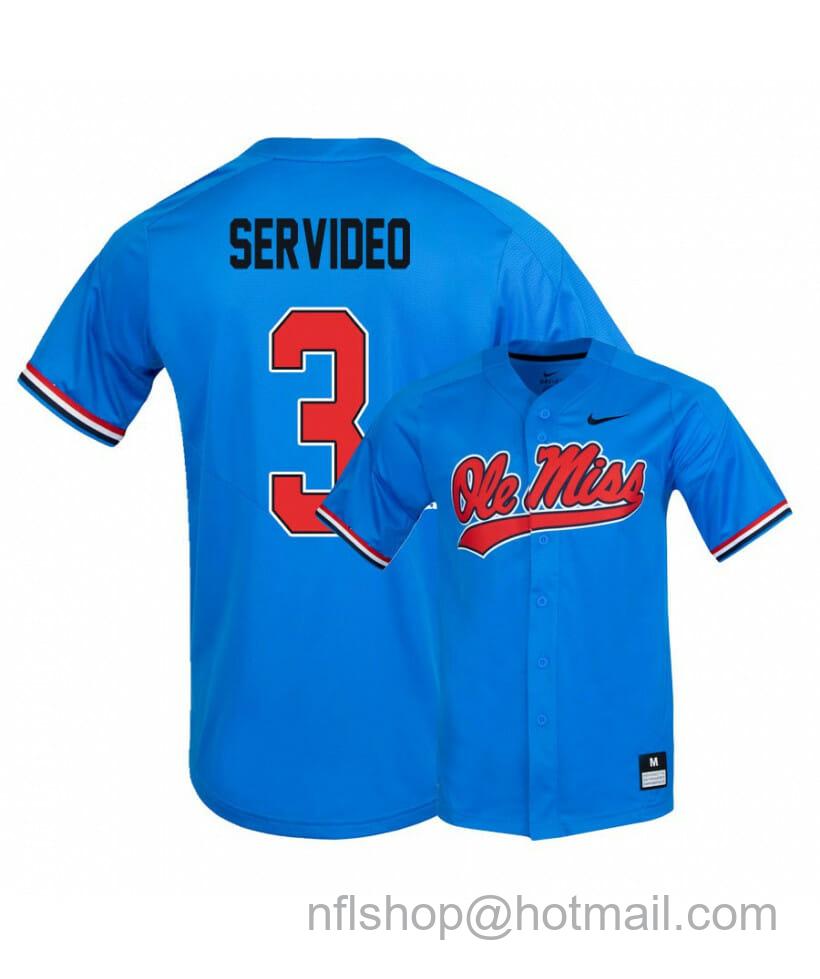 Men's Nike Ole Miss Rebels 3 Anthony Servideo Blue College Baseball Jersey