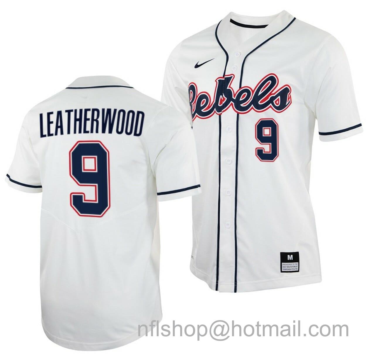 Men's Nike Hayden Leatherwood Jersey Ole Miss Rebels College Baseball White #9