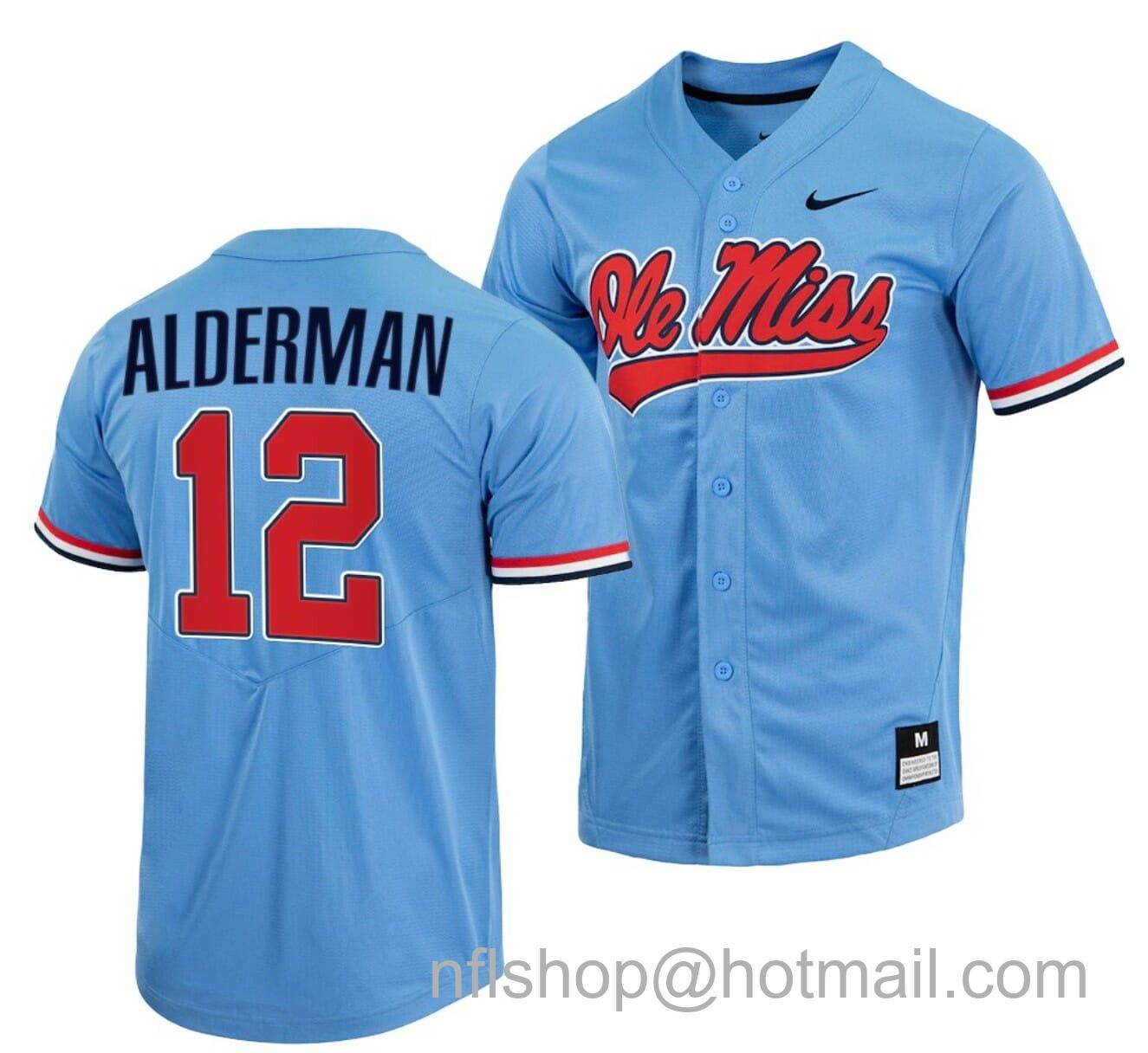 Men's Nike Kemp Alderman Jersey Ole Miss Rebels College Baseball Blue #12