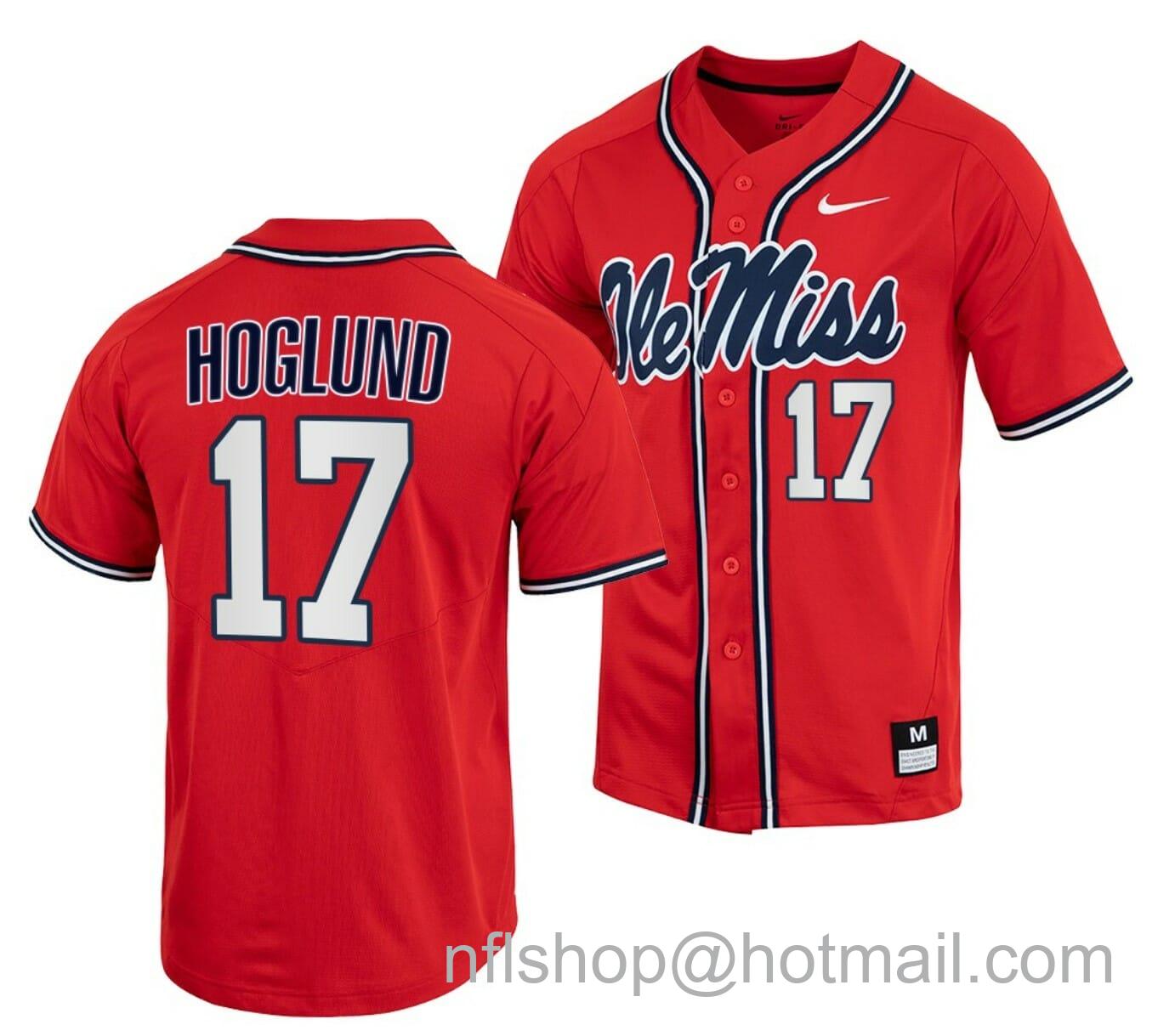 Men's Nike Gunnar Hoglund Jersey Ole Miss Rebels College Baseball Red #17