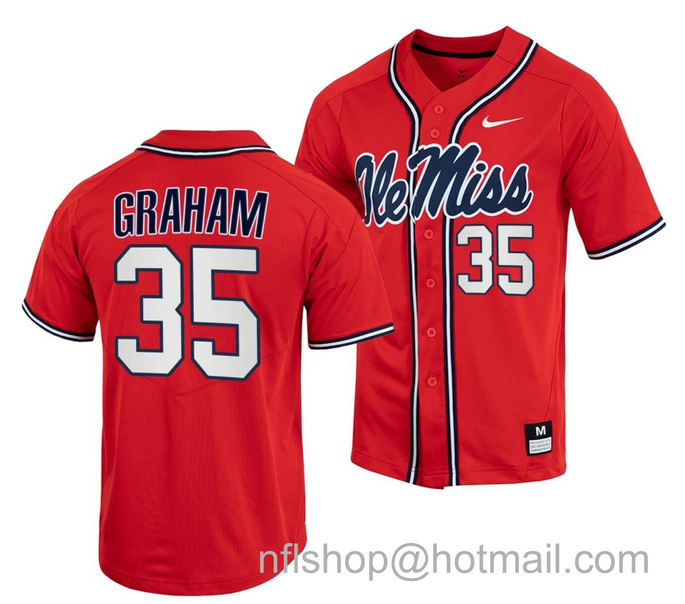 Men's Nike Kevin Graham Jersey Ole Miss Rebels College Baseball Red #35