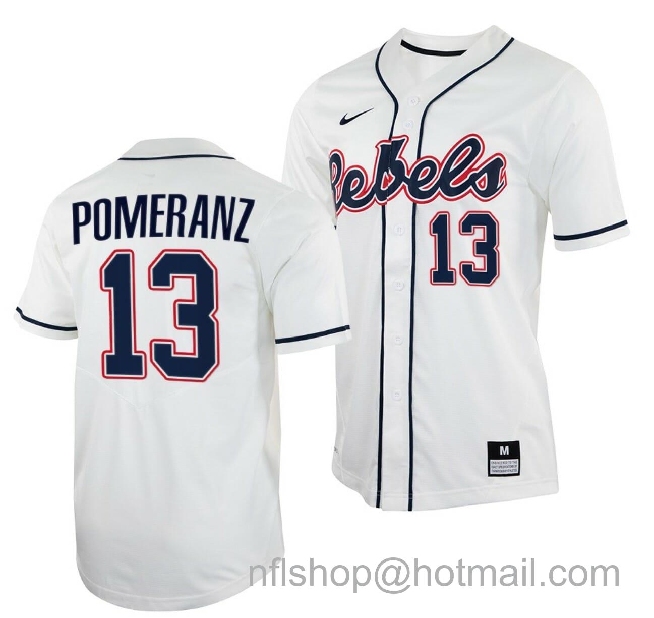 Men's Nike Drew Pomeranz Jersey Ole Miss Rebels College Baseball White #13