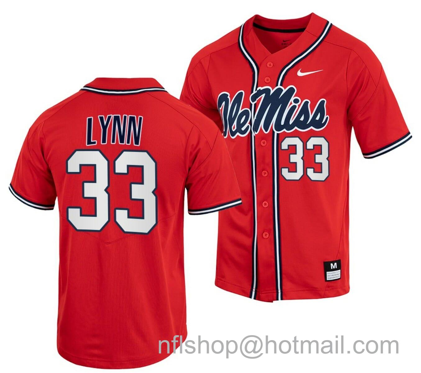 Men's Nike Lance LynnJersey Ole Miss Rebels College Baseball Red #33