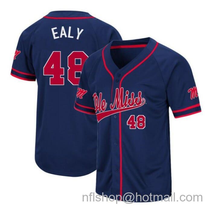 Men's Nike Jerrion Ealy Jersey Ole Miss Rebels Baseball NCAA College Navy Alumni #48