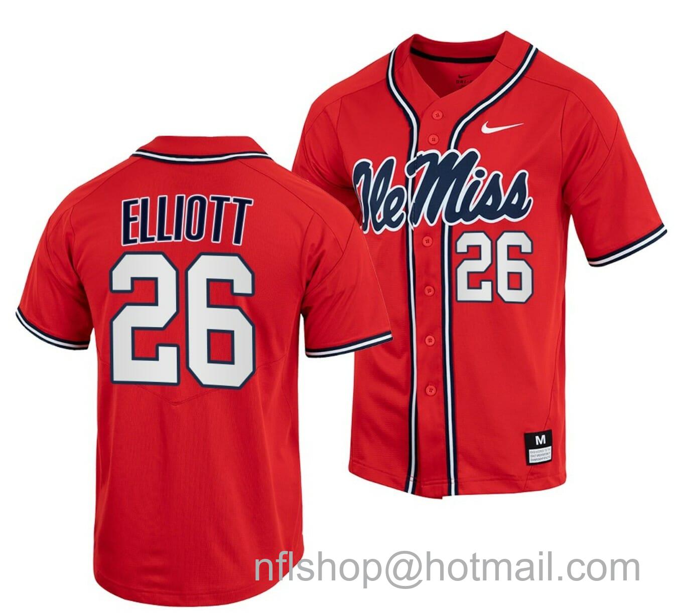 Men's Nike Hunter Elliott Jersey Ole Miss Rebels College Baseball Red #26