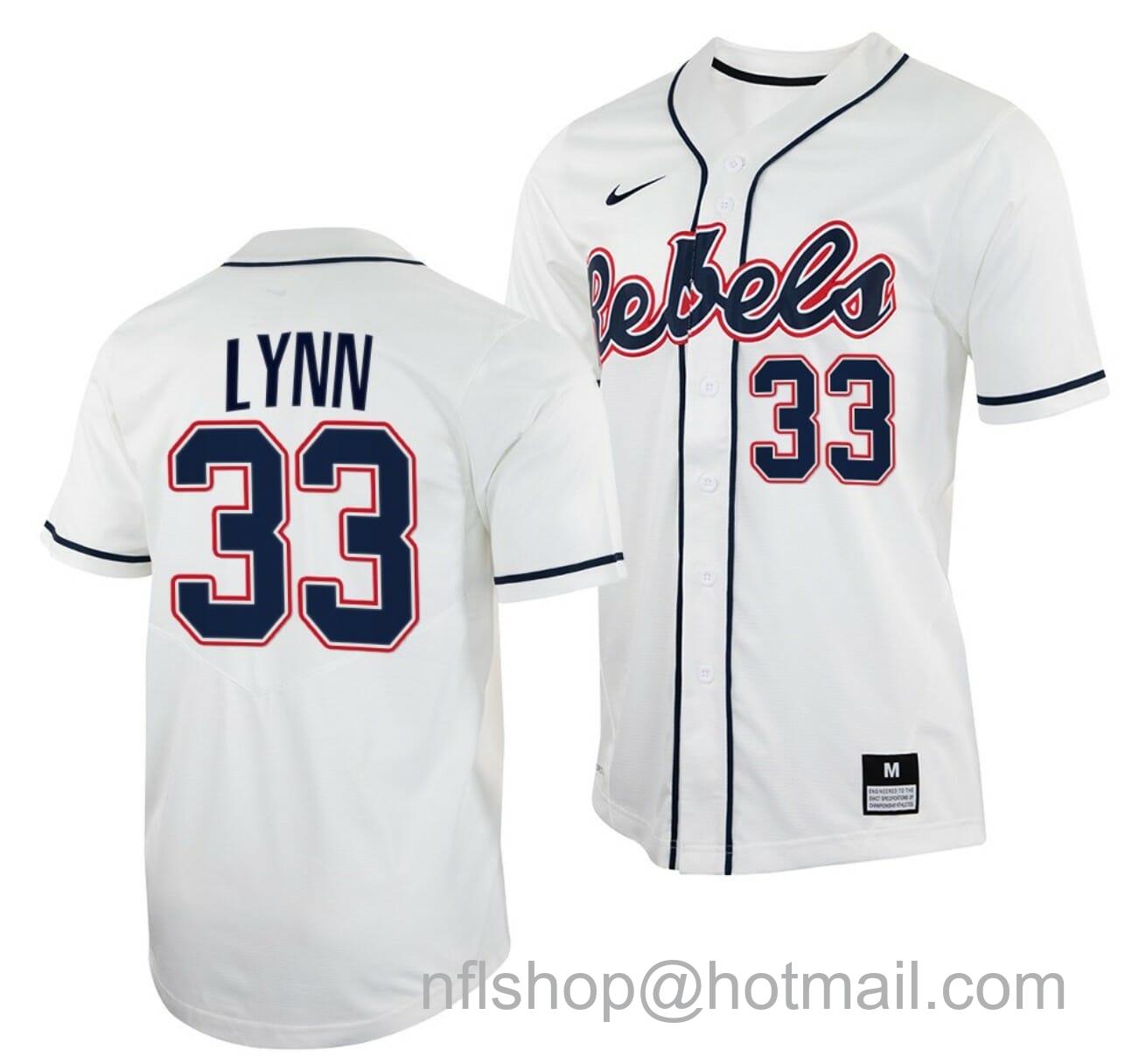 Men's Nike Lance Lynn Jersey Ole Miss Rebels College Baseball White #33