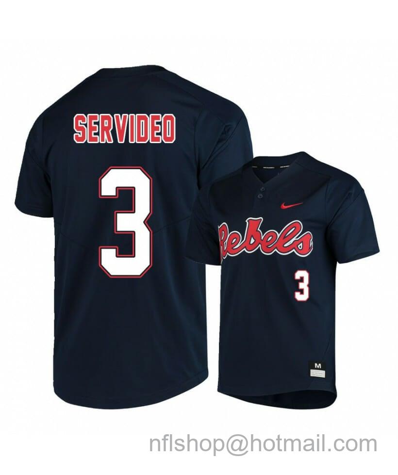 Men's Nike Ole Miss Rebels 3 Anthony Servideo Black College Baseball Jersey