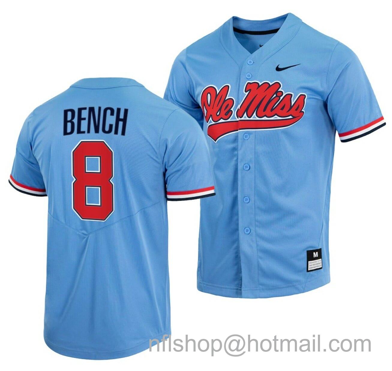 Men's Nike Justin Bench Jersey Ole Miss Rebels College Baseball Blue #8