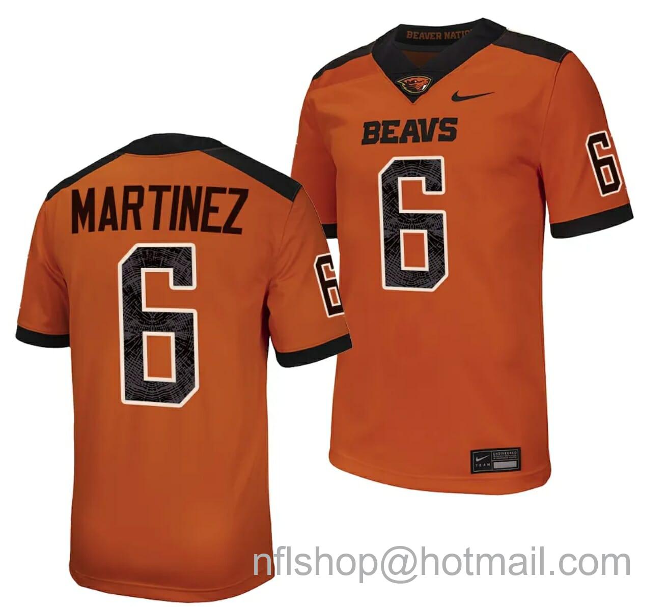 Men's Nike Oregon State Beavers Damien Martinez Jersey #6 College Football Stitched Orange 2023