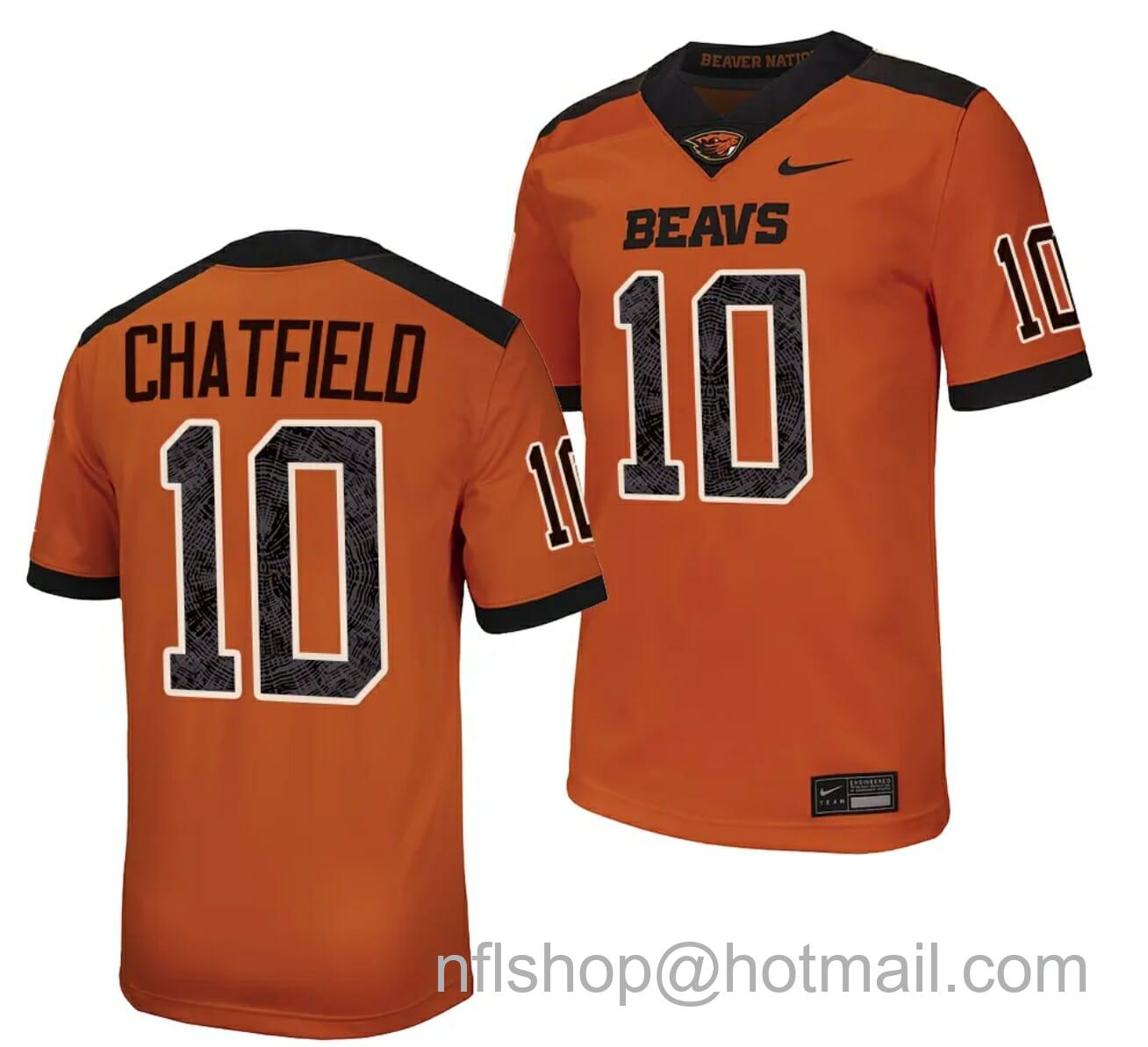 Men's Nike Oregon State Beavers Andrew Chatfield Jersey #10 College Football Stitched Orange 2023