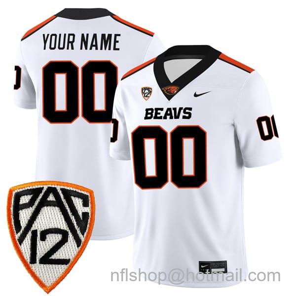 Men's Nike Custom Oregon State Beavers Jersey Name and Number College Football White Away Game All Stitched