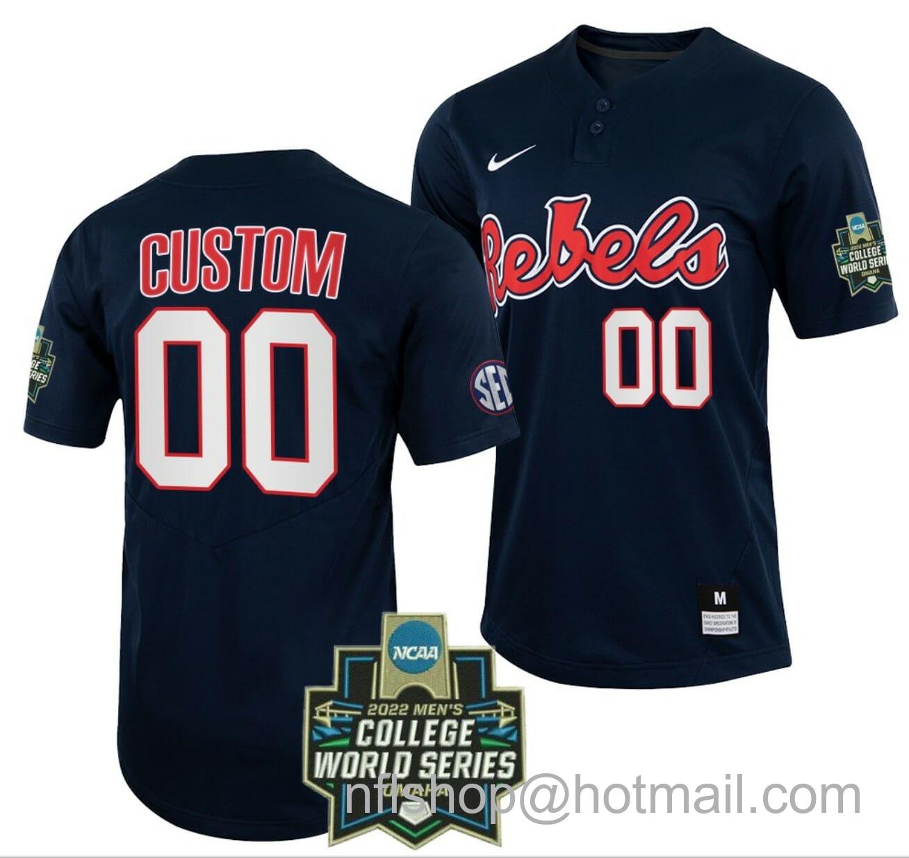 Men's Nike Custom Ole Miss Rebels Baseball Jersey Name and Number NCAA 2022 College World Series