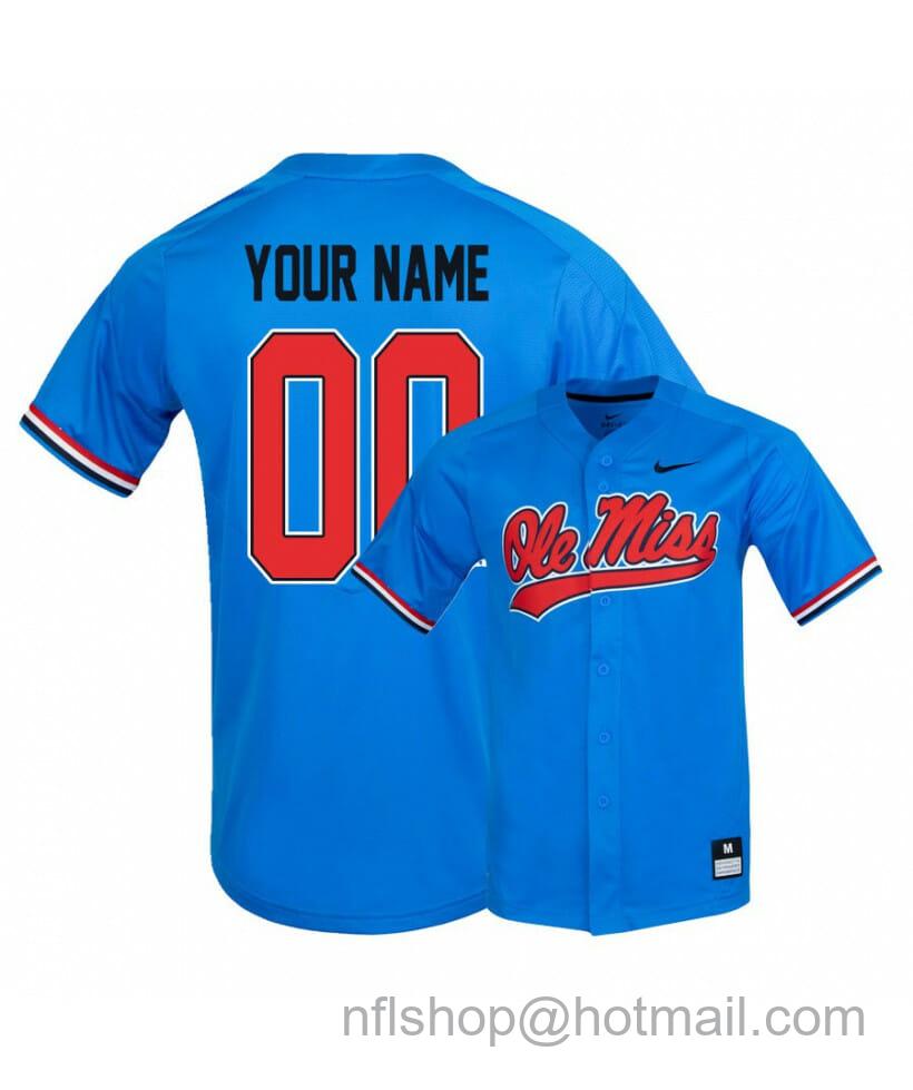 Men's Nike Ole Miss Rebels Blue Custom Name and Number College Baseball Jersey