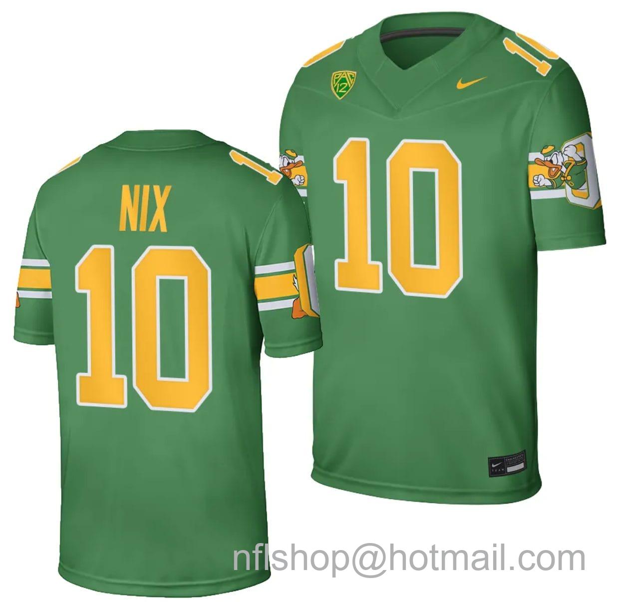 Men's Nike Oregon Ducks Bo Nix Jersey #10 Football Game College Green 2023-24