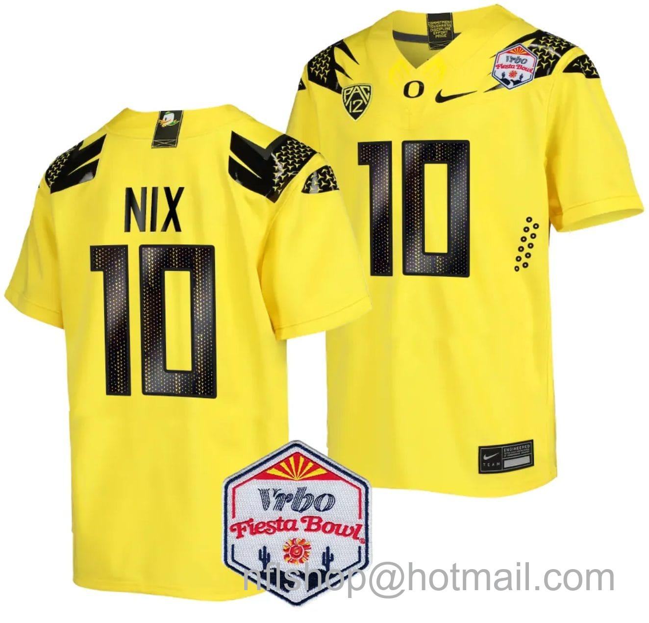 Men's Nike Bo Nix Jersey #10 Oregon Ducks Fiesta Bowl Patch 2024 Football Yellow