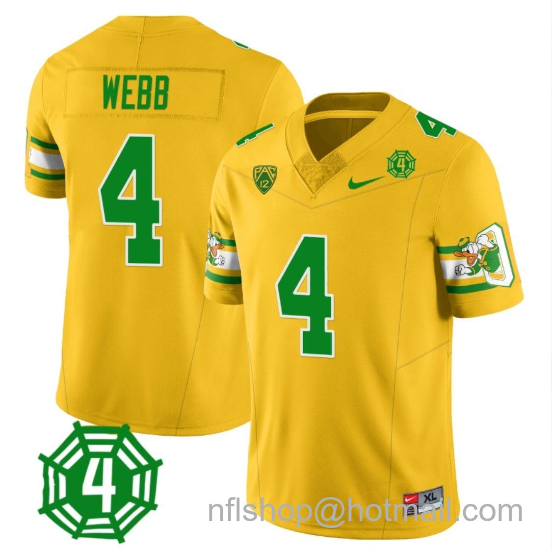 Men's Nike Spencer Webb Jersey #4 Oregon Ducks Honor Spencer Webb Patch Football Yellow