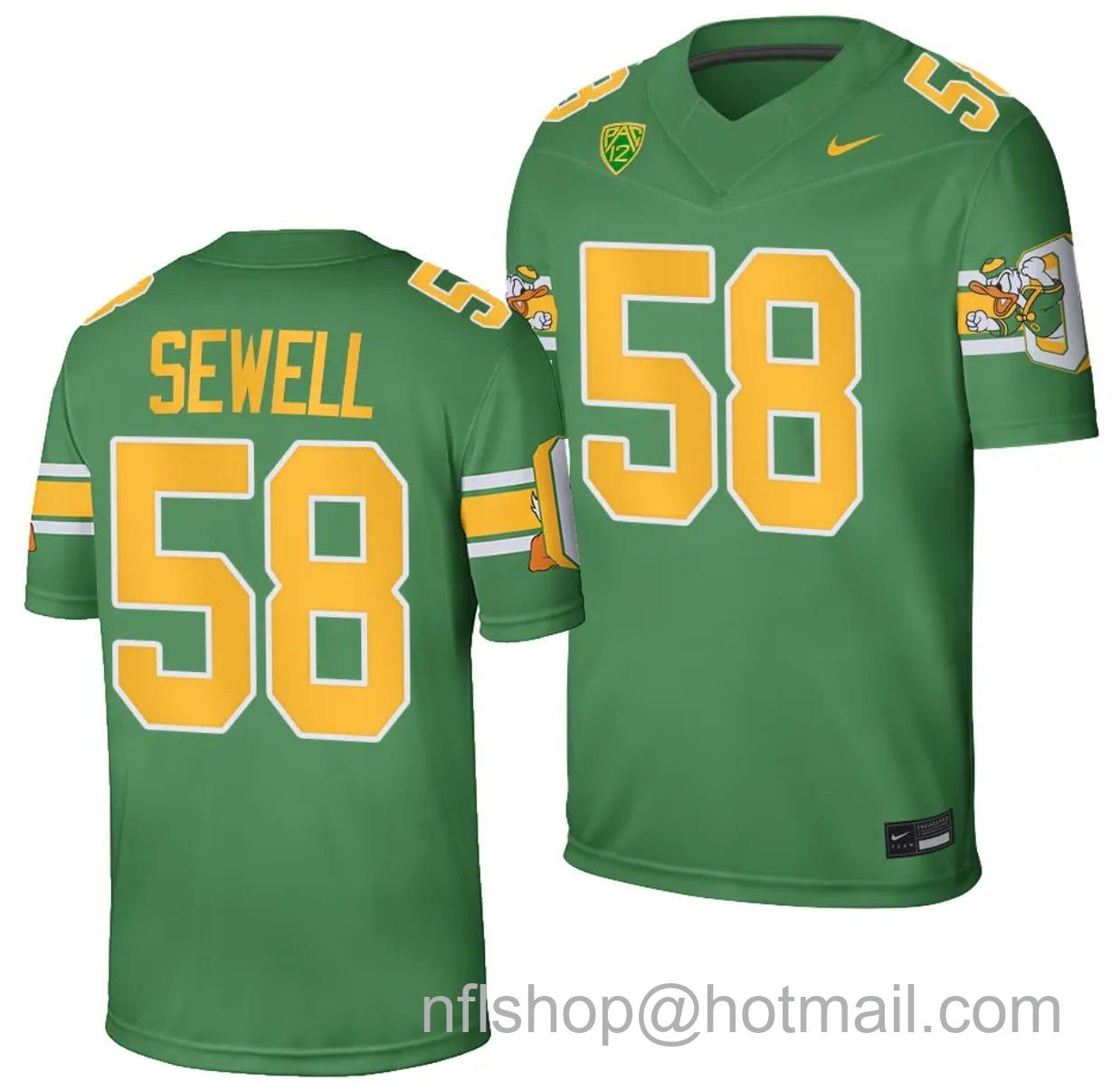 Men's Nike Oregon Ducks Penei Sewell Jersey #58 Football Game College Green 2023-24