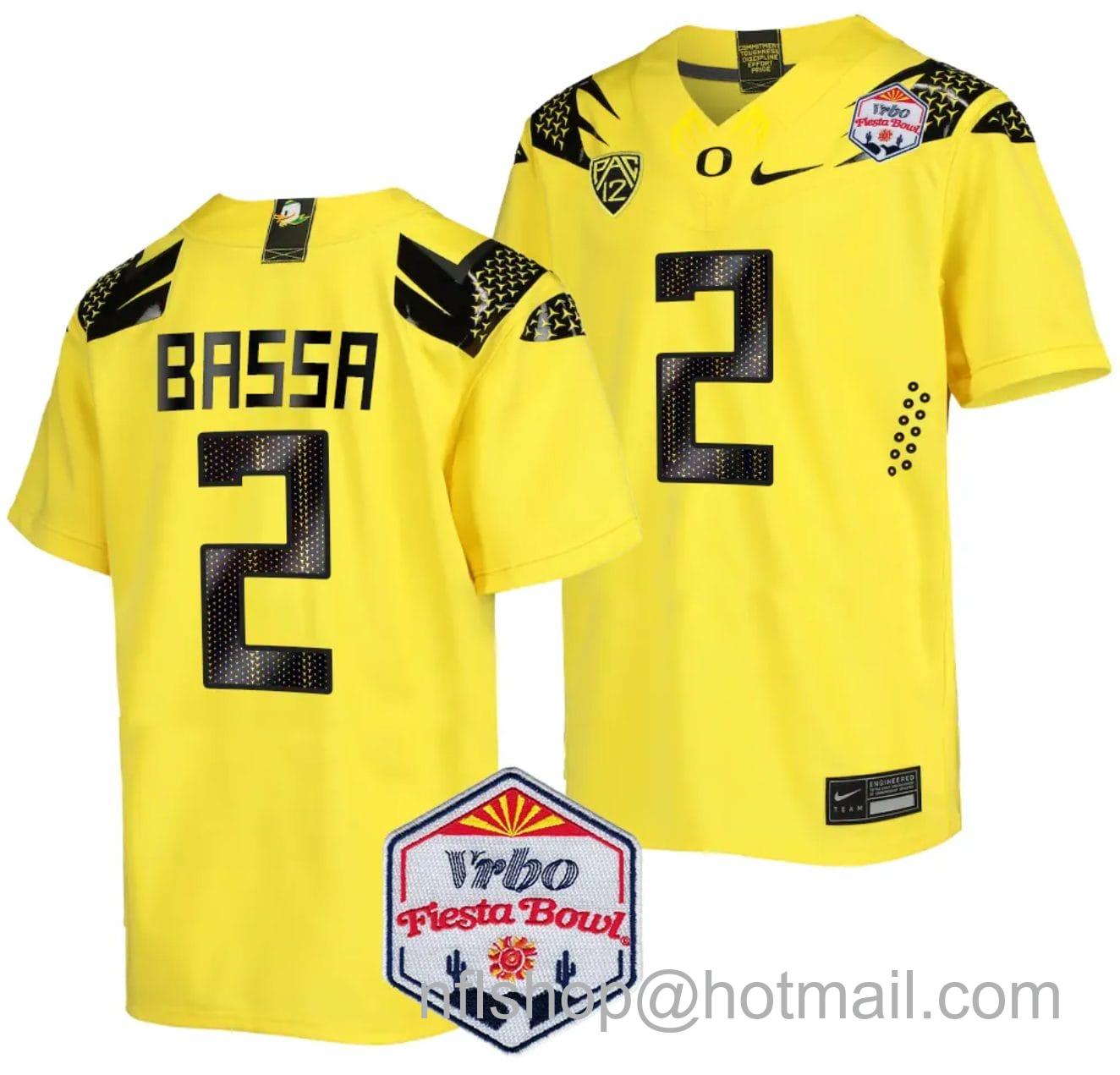 Men's Nike Jeffrey Bassa Jersey #2 Oregon Ducks Fiesta Bowl Patch 2024 Football Yellow